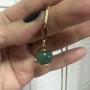 14 karat yellow, gold, Jade pendant